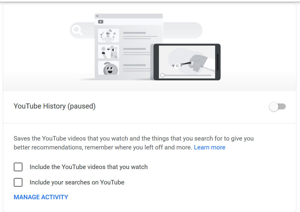 YouTube Activity Controls